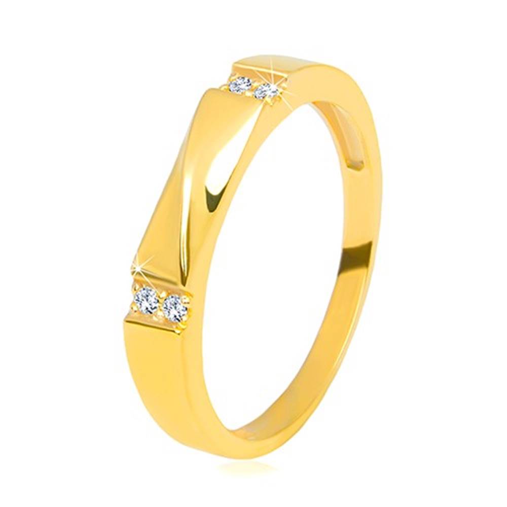 Šperky eshop Zlatá obrúčka v 14K zlate - číre zirkóny, lesklá vlnka, hladké ramená, 3,5 mm - Veľkosť: 58 mm
