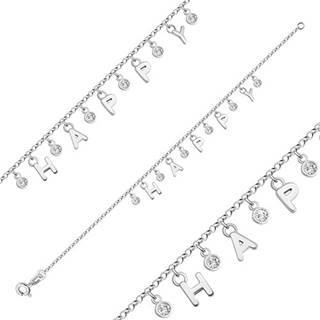 Náramok zo striebra 925 - písmenka vytvárajúce nápis "HAPPY", okrúhle číre zirkóny