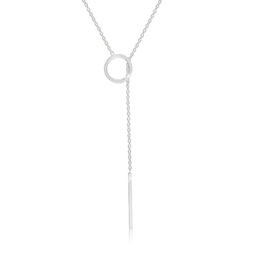 Šperky eshop Strieborný 925 náhrdelník - lesklý krúžok a palička visiaca na jemnej retiazke