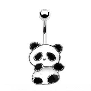 Oceľový piercing do pupku - panda s bielou a čiernou glazúrou