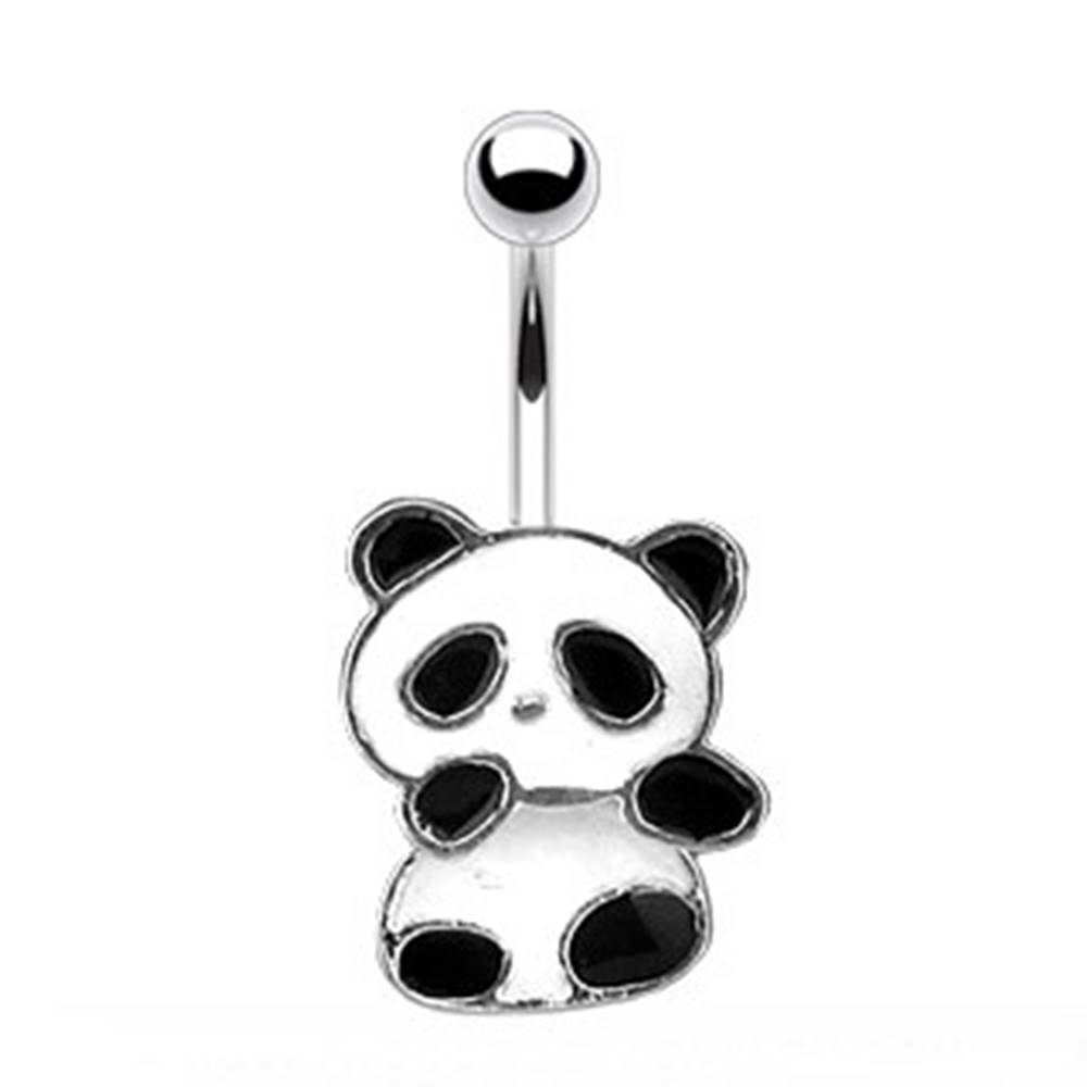 Šperky eshop Oceľový piercing do pupku - panda s bielou a čiernou glazúrou