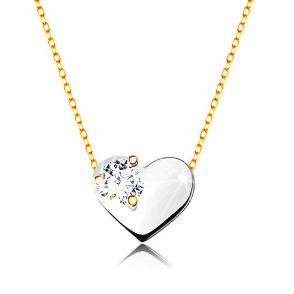 Šperky eshop Náhrdelník v žltom a bielom zlate 375 - tenká retiazka, srdce s čírym zirkónom