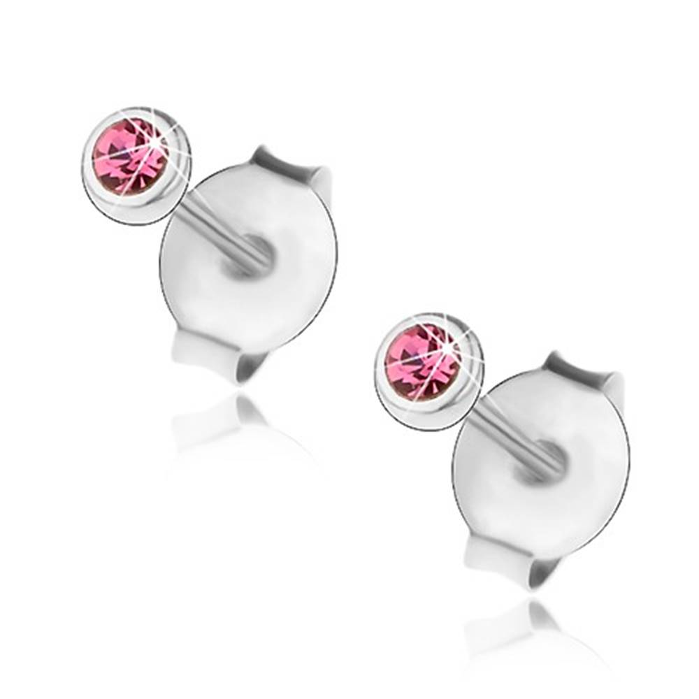 Šperky eshop Strieborné 925 náušnice, drobný ružový krištálik Swarovski v objímke, 3 mm