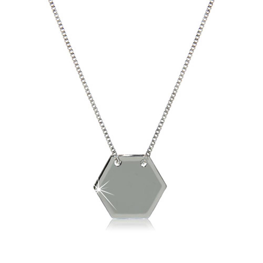 Šperky eshop Strieborný 925 náhrdelník - lesklá šesťuholníková známka s hladkým povrchom