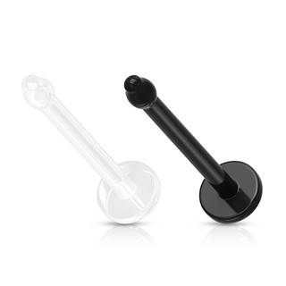 Piercing do nosa BioFlex - rovná palička, kruh, čierna a priehľadná farba - Hrúbka piercingu: 0,8 mm, Farba piercing: Čierna