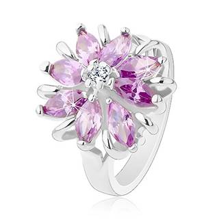 Lesklý prsteň, strieborný odtieň, ligotavý kvet z farebných zrniečkových zirkónov - Veľkosť: 49 mm, Farba: Ružová