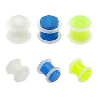 Plug do ucha z akrylu - priehľadný s gumičkami - Hrúbka: 10 mm, Farba piercing: Neónová zelená