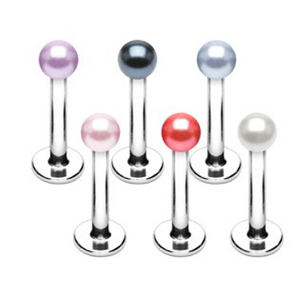Šperky eshop Piercing do brady z ocele - perleťové guličky rôznych farieb - Rozmer: 1,2 mm x 8 mm x 3 mm, Farba: Modrá svetlá