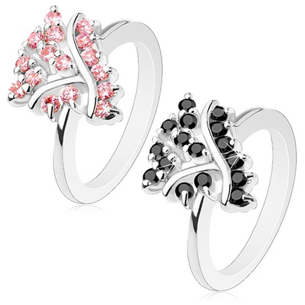 Šperky eshop Prsteň so zúženými ramenami, hladké pásiky a trblietavé okrúhle zirkóniky - Veľkosť: 51 mm, Farba: Ružová