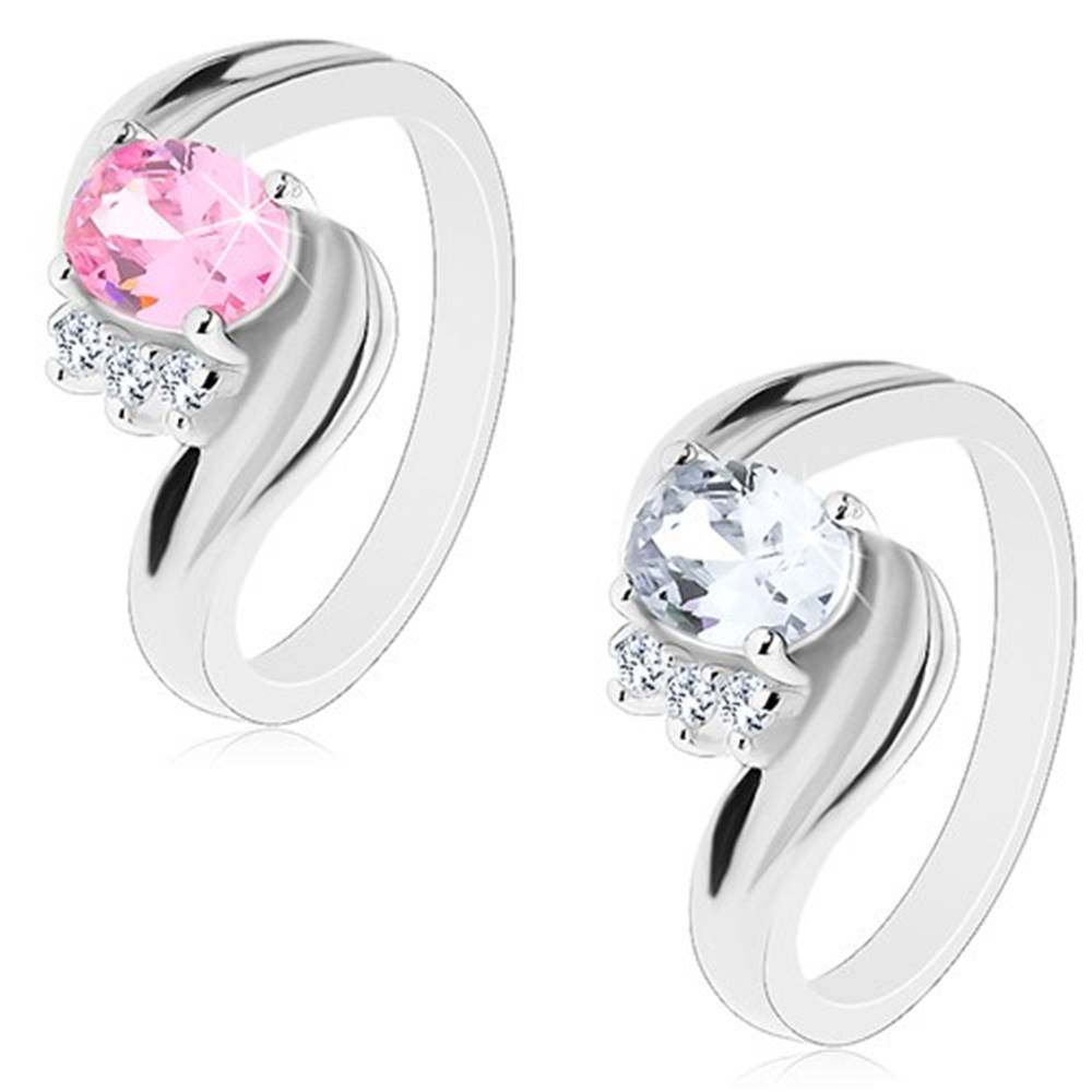 Šperky eshop Prsteň so zvlnenými ramenami a zárezom, zirkónový ovál, číre zirkóniky - Veľkosť: 55 mm, Farba: Ružová