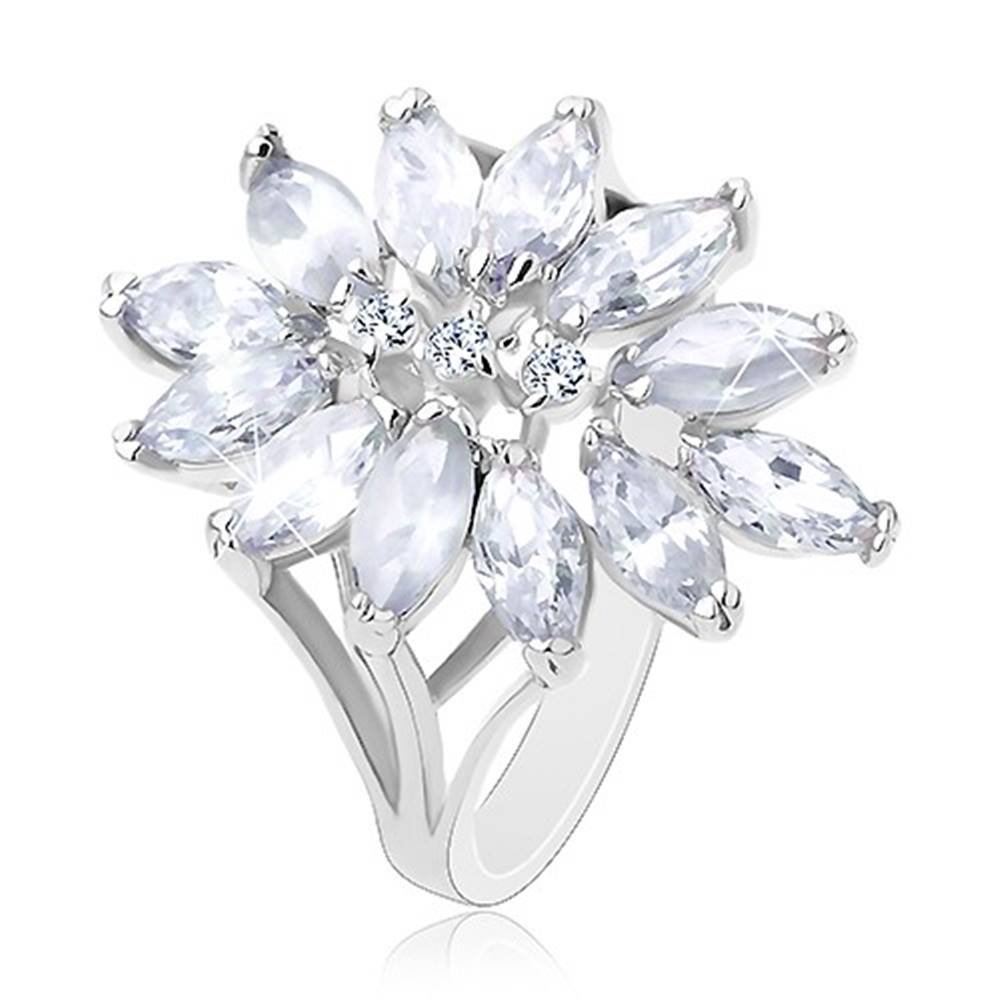 Šperky eshop Prsteň striebornej farby, veľký kvet tvorený zirkónovými zrnkami - Veľkosť: 51 mm, Farba: Mix