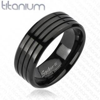 Čierny prsteň z titánu s tromi tenkými zárezmi, vysoký lesk, 8 mm - Veľkosť: 59 mm