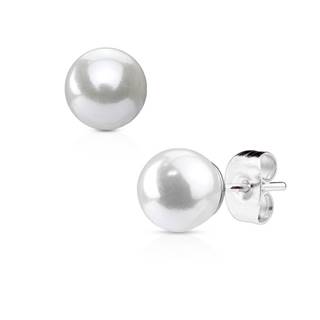Oceľové náušnice striebornej farby so syntetickou bielou perlou - Priemer: 3 mm