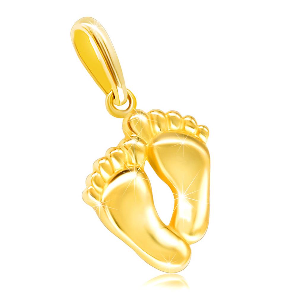 Šperky eshop Zlatý prívesok 585 - dve spojené lesklé chodidlá s prstami