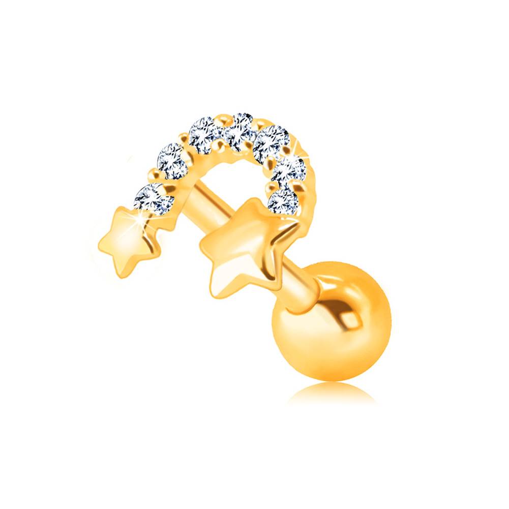 Šperky eshop Zlatý 375 piercing do brady a pery - dve hviezdičky spojené zirkónovým oblúkom